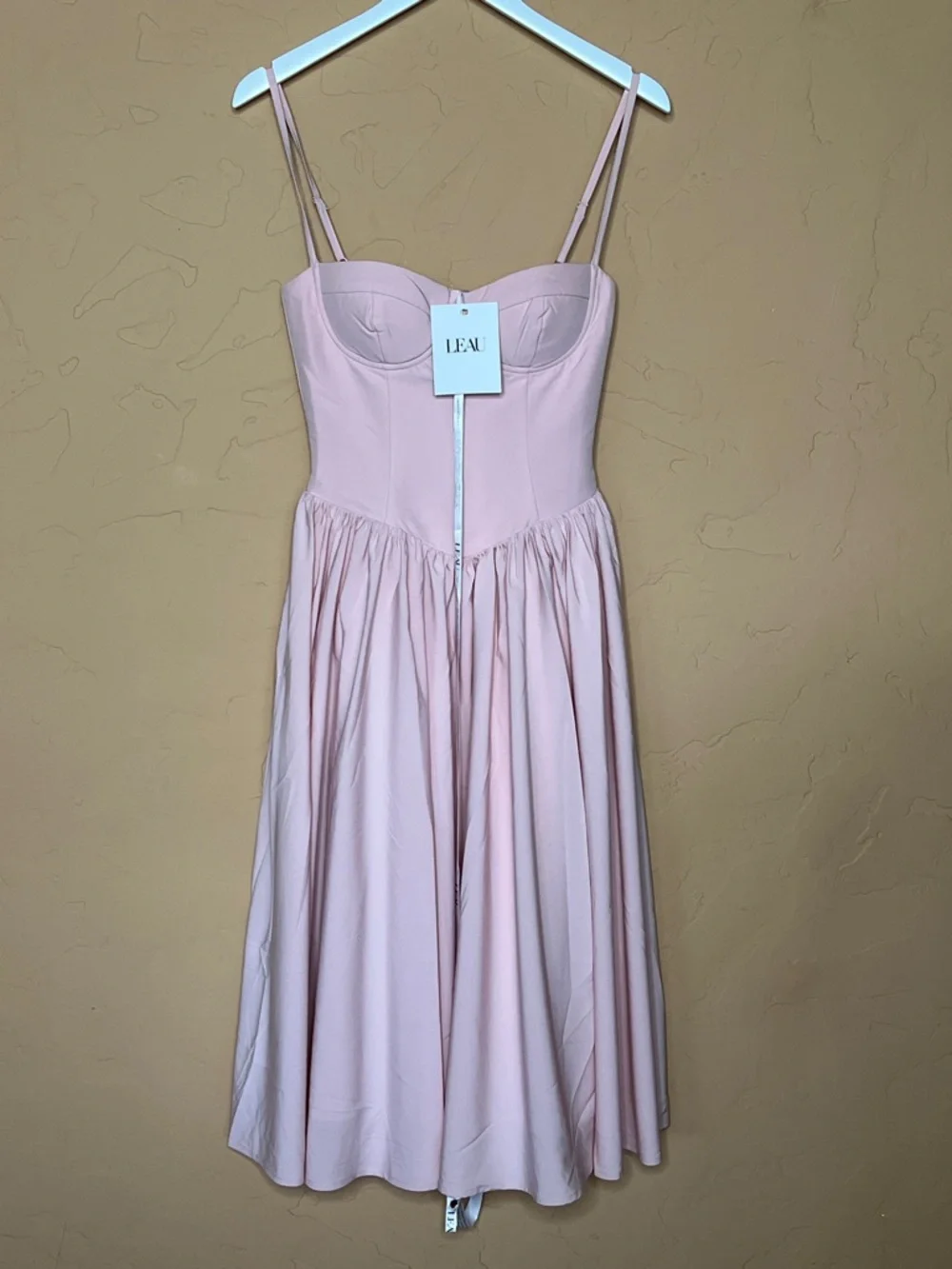 NWT LEAU Blush Pink Midi DRESS w/ Bustier Bodice - Picture 5 of 10